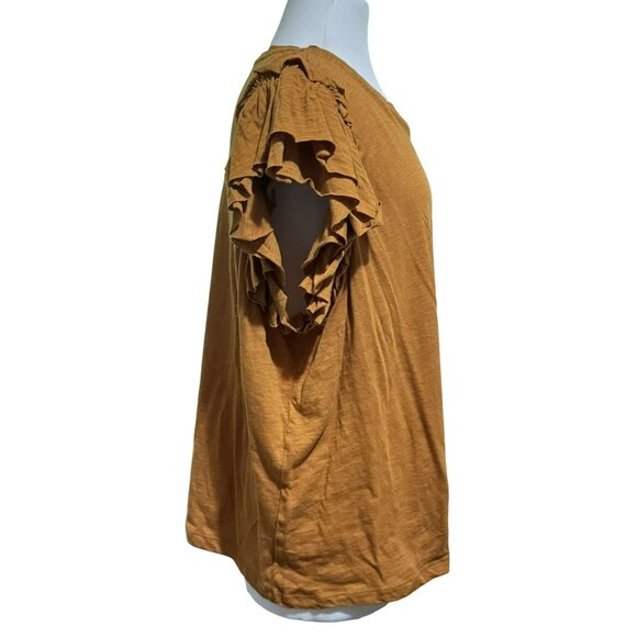 Industry Republic Bronze Double Flutter Ruffle Sleeve Pima Cotton Tee Sz 2X NEW - Picture 2 of 8